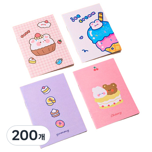 마켓감성 캐릭터 미니 연습장, 랜덤발송(디저트시리즈), 200개