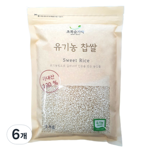 초록숟가락 유기농 찹쌀, 1kg, 6개