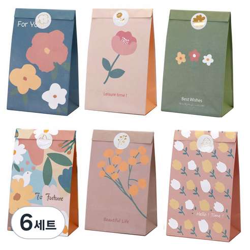 인디케이 블루밍 플라워 페이퍼백 6p + 스티커 6p 세트, 혼합색상, 6세트