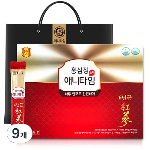 종근당 홍삼정 애니타임 스틱 + 쇼핑백, 30회분, 9개