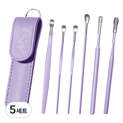 세컨드베스트 나선형 헤드 귀 청소기 귀이개 + 케이스 세트 퍼플, 5세트
