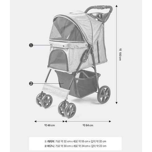 반려동물의 안락한 이동을 위한 피카노리 반려동물 4륜 유모차