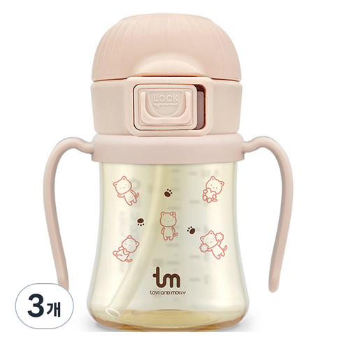 토비앤몰리 유아용 PPSU 원터치락 빨대컵 180ml, 3개, 핑크