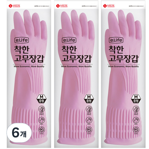 롯데이라이프 착한 고무장갑 중, 핑크, 중(M), 6개