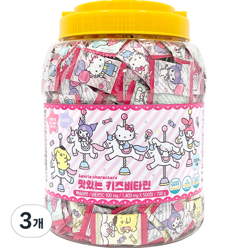 아텍스 산리오 캐릭터즈 맛있는 키즈 비타민 500정, 700g, 3개