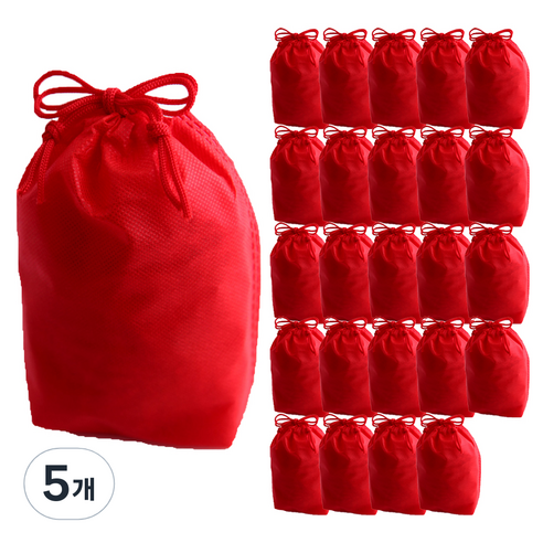 부직포 복주머니 더스트백 10 x 19 cm 25p, 레드, 5개