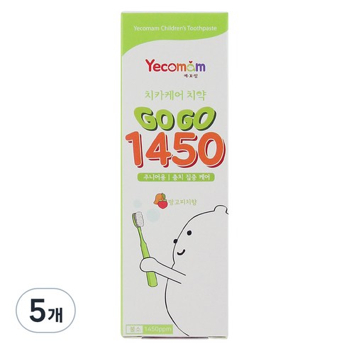 예꼬맘 아동용 고고 불소 1450 어린이 치약, 5개, 60g