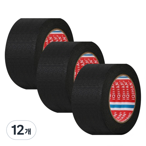 다다 칼라 마스킹 종이테이프 50mm x 15m, 블랙, 12개