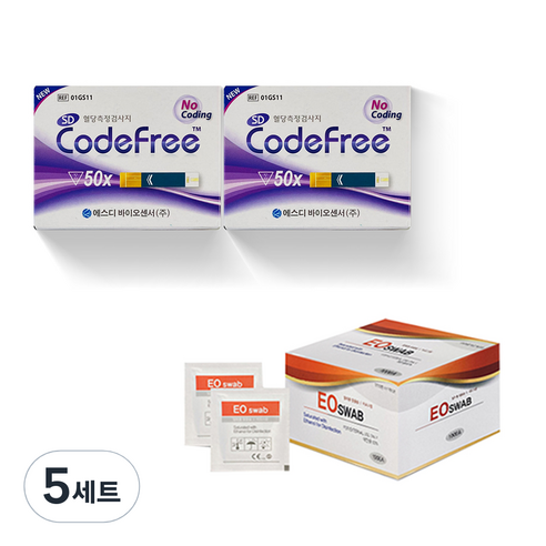 에스디바이오센서 코드프리 혈당검사지 50p x 2개 + 알콜솜 100p, 5세트