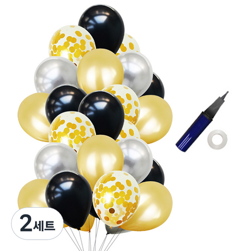 윰스 파티장식 스팽클 풍선 40p + 리본 + 펌프, 옐로우블랙, 2세트