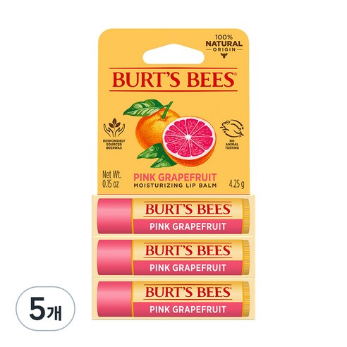버츠비 모이스춰라이징 립밤 3개입, 핑크 그레이프 후르츠, 12.75g, 5개