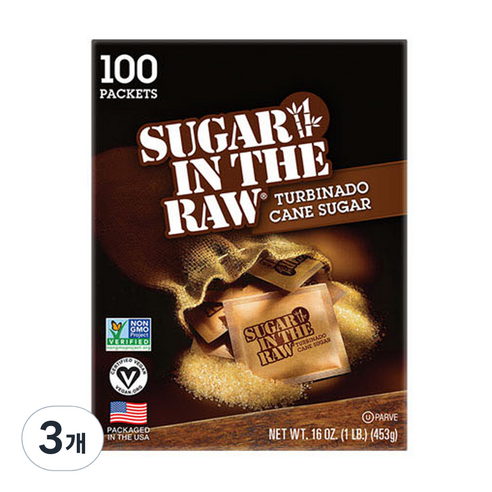 인더로 슈가인더로우 데메라라 터비나도 사탕수수 원당설탕 100p, 453g, 3개