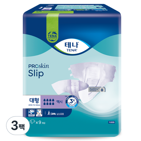 남녀공용 테나 맥시 오버나이트 성인기저귀, 대형, 9매입, 3개