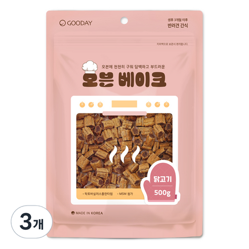 굿데이 강아지 오븐 베이크 간식, 닭고기, 500g, 3개