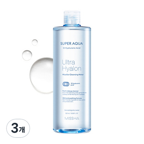 미샤 수퍼 아쿠아 울트라 히알론 미셀라 클렌징 워터, 500ml, 3개