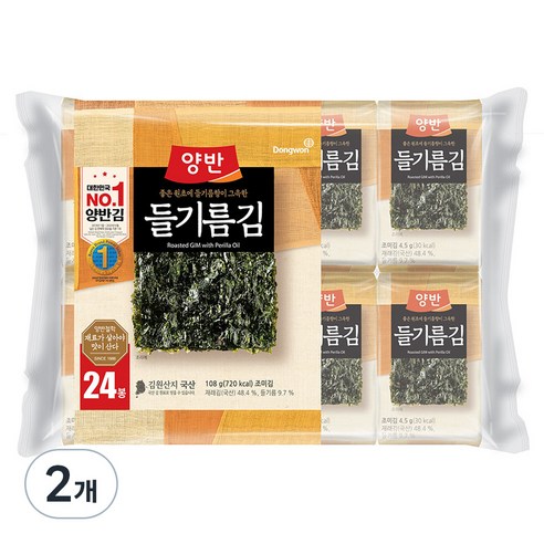 양반 들기름 도시락김, 108g, 2개