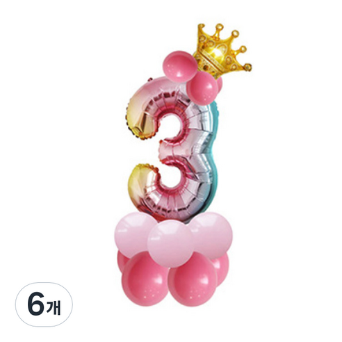 윰스 크라운 스탠드 DIY숫자풍선 115cm, 숫자3, 6개