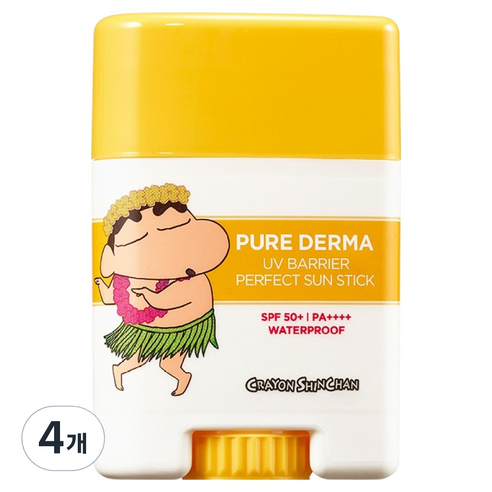 온더바디 퓨어더마 유브이 배리어 퍼펙트 선스틱 짱구 SPF50+ PA++++, 19g, 4개