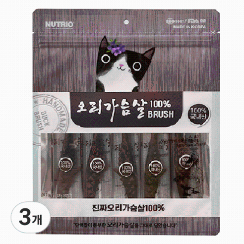 뉴트리오 고양이 순살 가슴살 브러쉬 5p, 오리고기맛, 35g, 3개