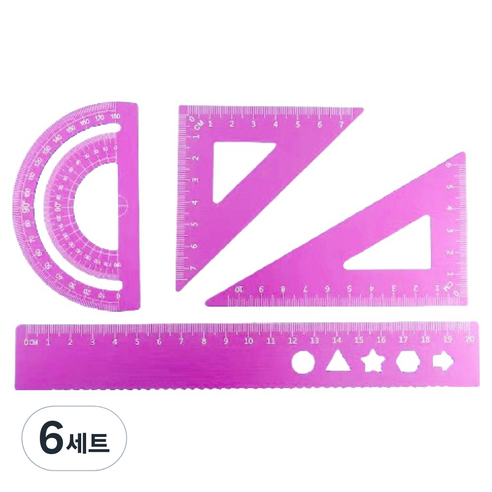 디엔오 스테인레스 삼각자 + 각도기 + 자 세트, 퍼플, 6세트