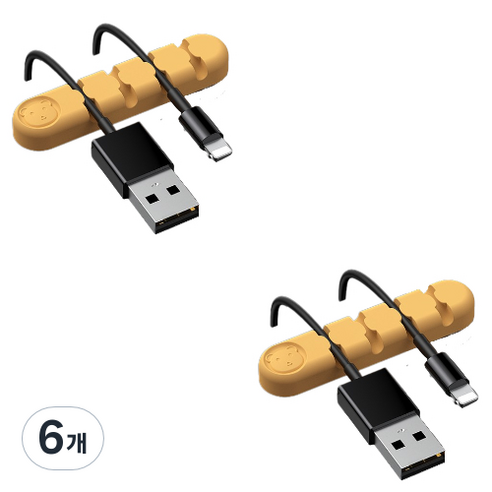 유니버스팩토리 usb 선정리소품 컬러곰 4구, 6개, 노랑