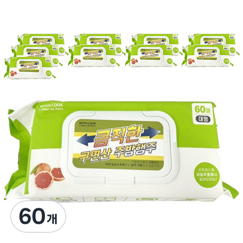 위치쿡 큼직한 구연산 행주, 60개, 60매입, 120g