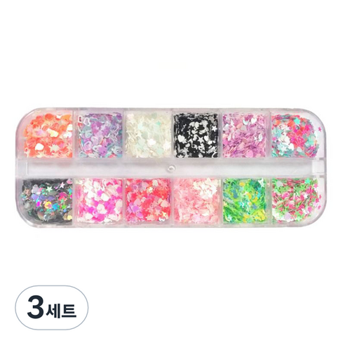 별 달 하트 믹스 네일글리터 12종 세트, 혼합색상, 3세트