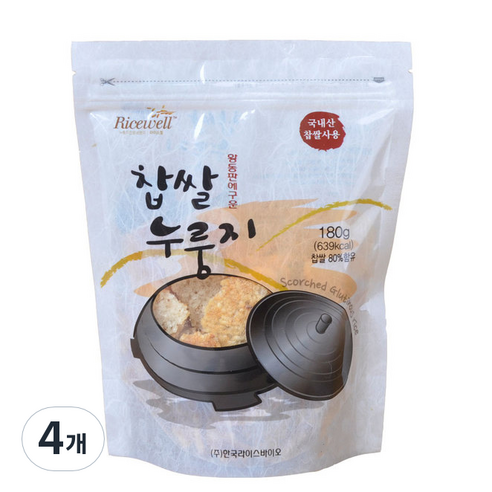 라이스웰 황동판에 구운 찹쌀 누룽지, 180g, 4개