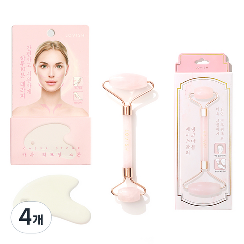 로즈쿼츠 핑크 마블 마사지 페이스롤러, 혼합색상, 4개