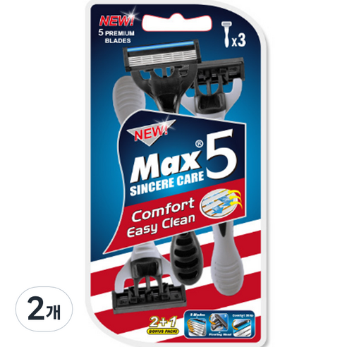 드위트리 NEW MAX 5단 일회용 면도기, 3개입, 2개