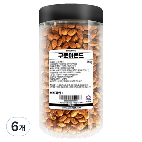 고미네 구운아몬드 통, 250g, 6개