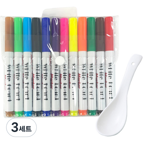 동아피엠에스 워터 플로팅펜 보드마카 12종 + 도구 세트, 빨강, 핑크, 주황, 노랑, 연두, 초록, 하늘, 파랑, 보라, 연갈, 흑갈, 검정, 3세트