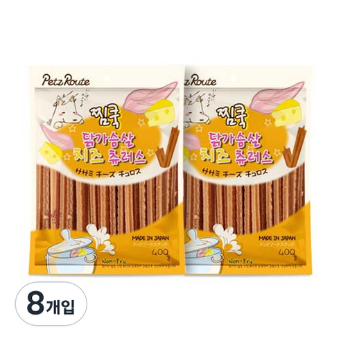 펫츠루트 찜쿡 츄러스 반려견 간식 400g, 닭가슴살 + 치즈 츄러스 혼합맛, 8개