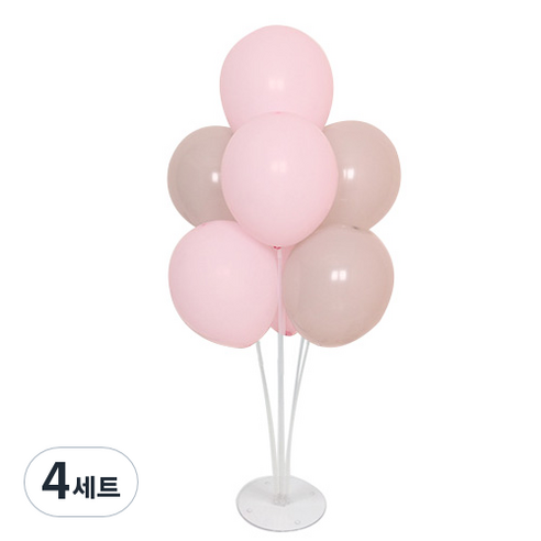 와우파티코리아 마카롱 풍선 7p + 꽂이 세트, 핑크 + 그레이, 4세트