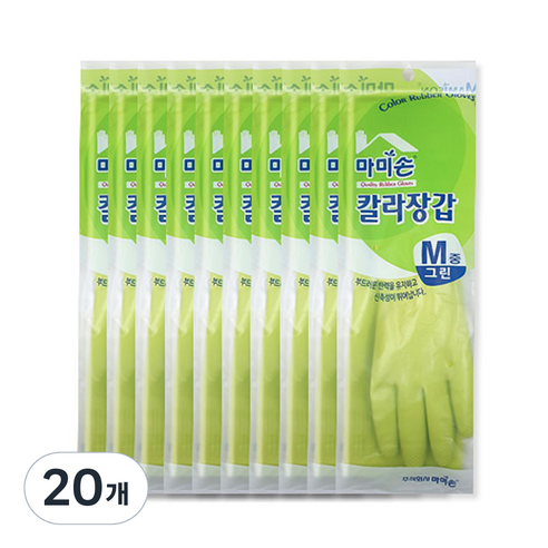 마미손 칼라 고무장갑, 그린, 중(M), 20개