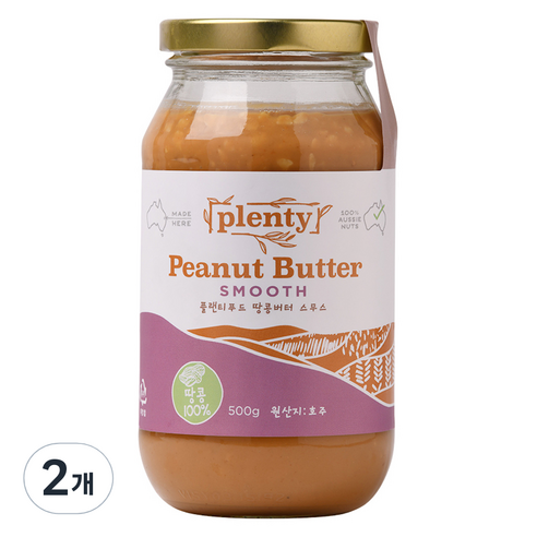 Plenty 땅콩버터 스무스, 500g, 2개