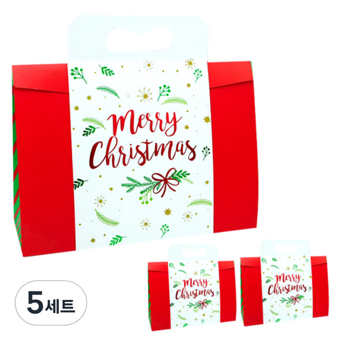 도나앤데코 크리스마스 선물 포장상자 3p + 종이핸들 3p 세트, 레드베이스, 5세트