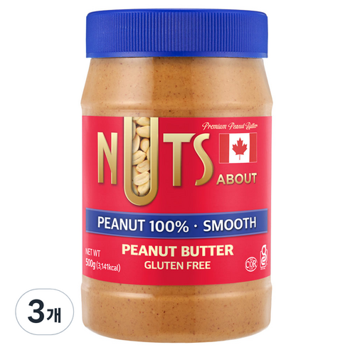 넛츠어바웃 100퍼센트 땅콩버터 스무스, 3개, 500g