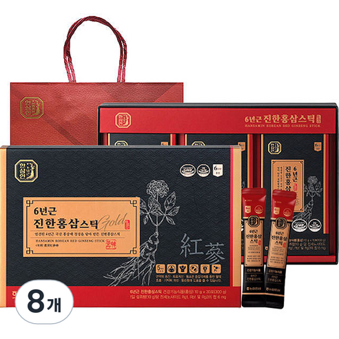 한삼인 6년근 진한 홍삼스틱 + 쇼핑백, 300g, 8개