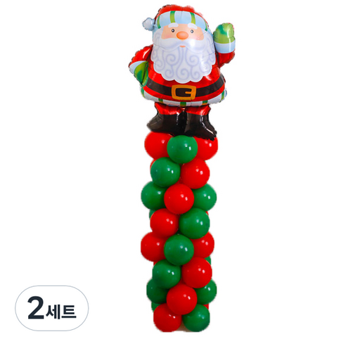 와우파티코리아 메리크리스마스 기둥 혼합풍선세트, 초록장갑 산타클로스, 2세트