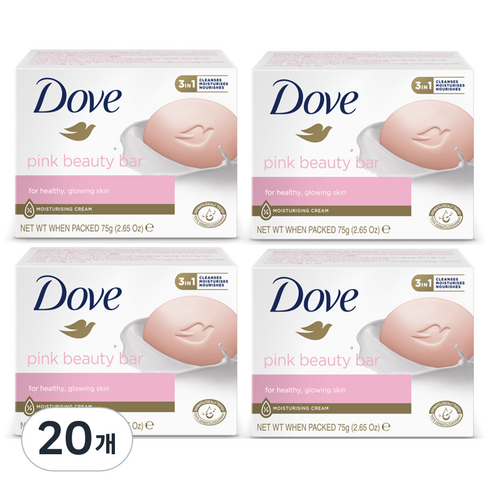 도브 핑크 뷰티바 비누, 75g, 20개