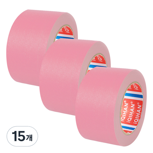 iQIHAN 칼라 마스킹 종이테이프 50mm x 15m, 핑크, 15개
