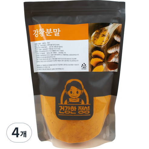 건강한정성 인도산 신선 울금 강황분말, 300g, 4개