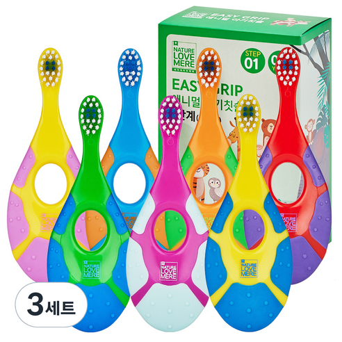 네이쳐러브메레 이지그립 애니멀 아기 칫솔 1단계, 혼합색상, 7개입, 3세트