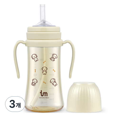 토비앤몰리 PPSU 빨대컵, 280ml, 3개, 토비 바닐라