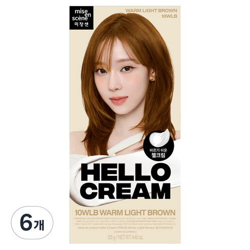 미쟝센 뉴 헬로크림 염모제 125g, 웜라이트브라운, 6개