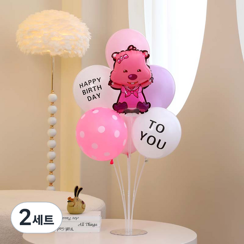 피앤비유니티 스탠드 생일장식 세트, 07 루피 생일축하스탠드 핑크, 2세트