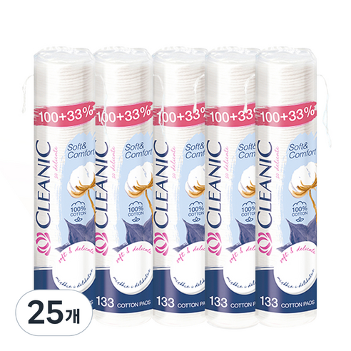 클레아닉 Pro Silk 소프트 앤 컴포트 화장솜, 133매입, 25개