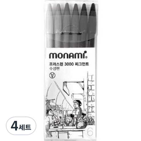 모나미 프러스펜 피그먼트 사인펜 세트, 6종, 4개