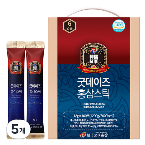 한국고려홍삼 굿데이즈 홍삼스틱, 100포, 5개